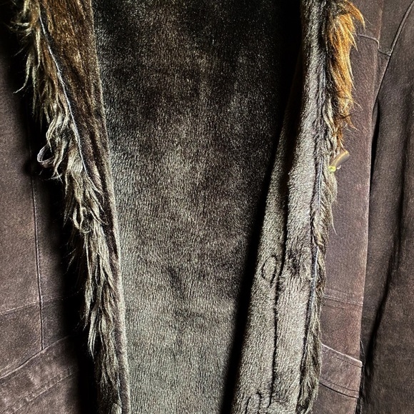 BEN SHERMAN VTG 100% GENUINE SUEDE PENNY LANE FAUX FUR CHOCOLATE BROWN COAT, 10 - Picture 10 of 13